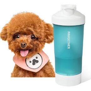 PAWGETHER® Dog Water Bottle with Food Container & Poop Bag Holder, Shoulder Strap, Travel Water Bowl, Portable Pet Dispenser (15oz for Water 5oz for Food, Green)