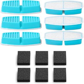 Official POOEKEN 12 Packs(6 Filters + 6 Sponges) for B3 Battery Cat Water Fountain, Cat Fountain Replacement Filters with Activated Carbon Filter, Ultra-fine Fiber