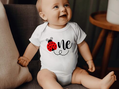 Ladybug One Birthday Onesie Baby Girl Boy First Birthday Bodysuit Party Theme One Piece Romper Sunsuit Photoshoot (12-18 Months, Ladybug-Short Sleeve Romper) in Saudi Arabia