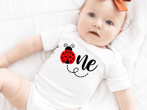 Ladybug One Birthday Onesie Baby Girl Boy First Birthday Bodysuit Party Theme One Piece Romper Sunsuit Photoshoot (12-18 Months, Ladybug-Short Sleeve Romper) in Saudi Arabia