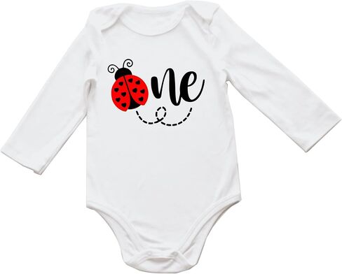 Ladybug One Birthday Onesie Baby Girl Boy First Birthday Bodysuit Party Theme One Piece Romper Sunsuit Photoshoot (12-18 Months, Ladybug-Short Sleeve Romper) in Saudi Arabia