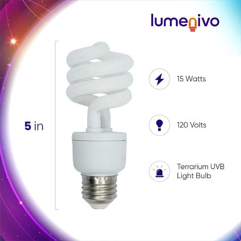 UVB Reptile Light 15W 10.0 Desert Terrarium UVB Bulb for Bearded Dragon, Dwarf Monitors, Veiled Chameleons - Simulates UVB from The Sun to Help in Calcium Absorption - 120V - 3 Pack in Saudi Arabia