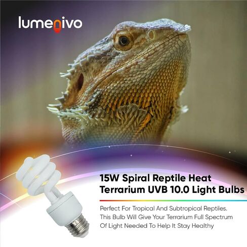 UVB Reptile Light 15W 10.0 Desert Terrarium UVB Bulb for Bearded Dragon, Dwarf Monitors, Veiled Chameleons - Simulates UVB from The Sun to Help in Calcium Absorption - 120V - 3 Pack in Saudi Arabia
