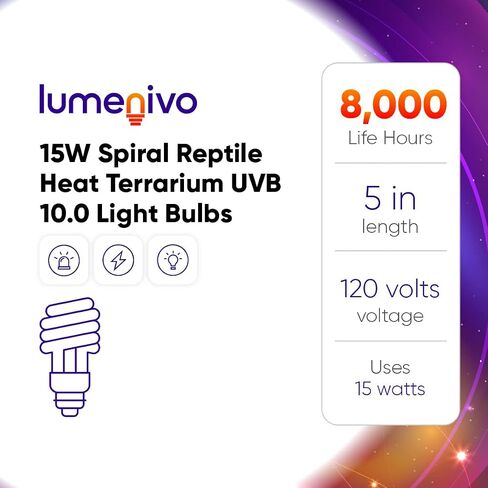 UVB Reptile Light 15W 10.0 Desert Terrarium UVB Bulb for Bearded Dragon, Dwarf Monitors, Veiled Chameleons - Simulates UVB from The Sun to Help in Calcium Absorption - 120V - 3 Pack in Saudi Arabia