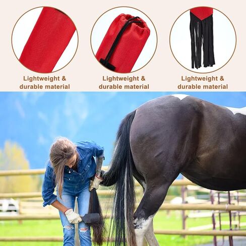 OLYCRAFT 2Pcs Horse Tail Bag with Fringe 27.5x2.9 Inch Waterproof Horse Tail Bags 4mm Thick Guard Tail Bag Stretchy Tail Bag for Equestrian Horses Accessory Keep Tail Clean -Black and Red in Saudi Arabia