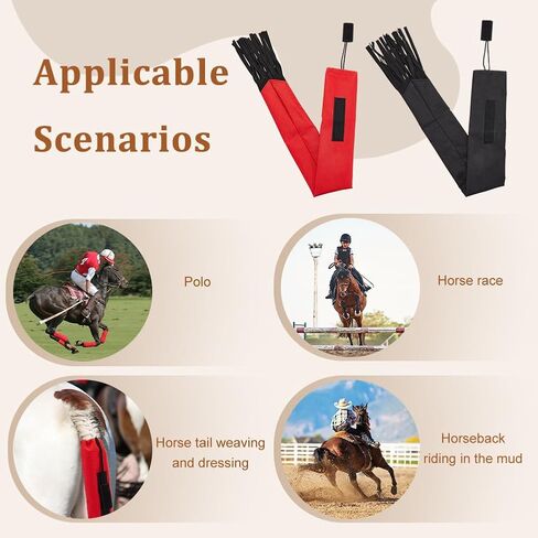 OLYCRAFT 2Pcs Horse Tail Bag with Fringe 27.5x2.9 Inch Waterproof Horse Tail Bags 4mm Thick Guard Tail Bag Stretchy Tail Bag for Equestrian Horses Accessory Keep Tail Clean -Black and Red in Saudi Arabia