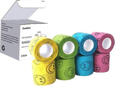 Smiley Face Self Adhesive Bandage Wrap Animal Cohesive Bandage Self Adherent Wrap First Aid Tape for Dogs Cats Horses Birds & Wrist Healing Ankle Sprain 8 Rolls, 2 Inch in Saudi Arabia