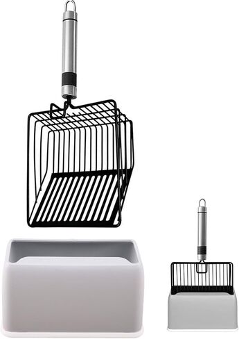 New Generation Strip Stainless Steel Litter Scoop with Organizer, Filters Fine Litter and Large Particles for Easy Cleaning and Storage (Black) in Saudi Arabia
