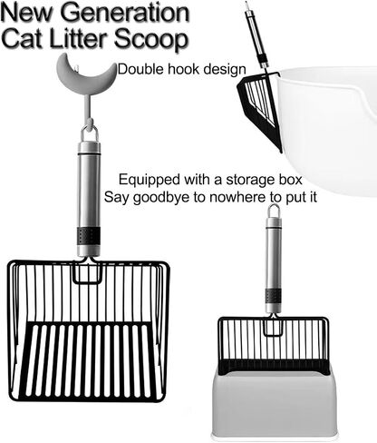 New Generation Strip Stainless Steel Litter Scoop with Organizer, Filters Fine Litter and Large Particles for Easy Cleaning and Storage (Black) in Saudi Arabia