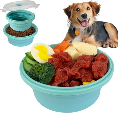 30oz Airtight Collapsible Dog Bowls with Lids, 2 Pack Portable Travel Dog Bowls for Medium Small Breeds, Silicone Food and Water Dish, 3.7 Cups Foldable Pet Bowl for Traveling and Camping in Kuwait