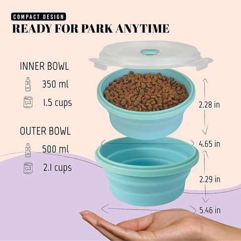 30oz Airtight Collapsible Dog Bowls with Lids, 2 Pack Portable Travel Dog Bowls for Medium Small Breeds, Silicone Food and Water Dish, 3.7 Cups Foldable Pet Bowl for Traveling and Camping in Kuwait
