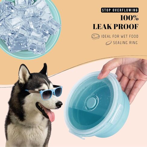 30oz Airtight Collapsible Dog Bowls with Lids, 2 Pack Portable Travel Dog Bowls for Medium Small Breeds, Silicone Food and Water Dish, 3.7 Cups Foldable Pet Bowl for Traveling and Camping in Kuwait