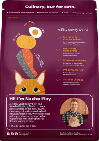 Made by Nacho Bone Broth Infused Dry Cat Kibble - Digestive Support, Cage-Free Turkey and Pumpkin - Premium Grain-Friendly Cat Food 4lb Bag, Limited Ingredients in Saudi Arabia