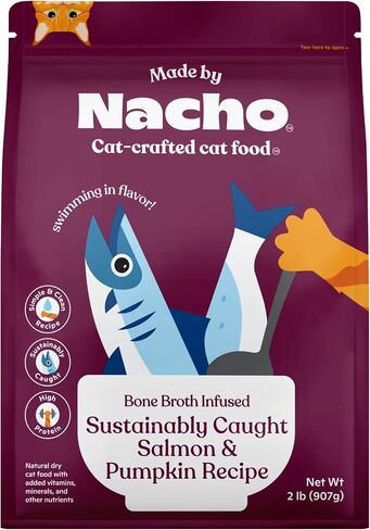 Made by Nacho Bone Broth Infused Dry Cat Kibble - Digestive Support, Cage-Free Turkey and Pumpkin - Premium Grain-Friendly Cat Food 4lb Bag, Limited Ingredients in Saudi Arabia
