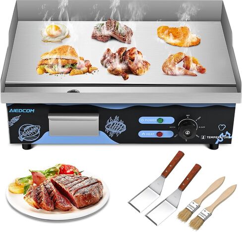 22 Inch Commercial Electric Griddle, Countertop Griddle with Non-stick Flat Top Grill, Stainless Steel Kitchen 2500W Electric Griddle for Home or Restaurant in Saudi Arabia