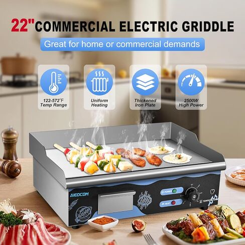 22 Inch Commercial Electric Griddle, Countertop Griddle with Non-stick Flat Top Grill, Stainless Steel Kitchen 2500W Electric Griddle for Home or Restaurant in Saudi Arabia
