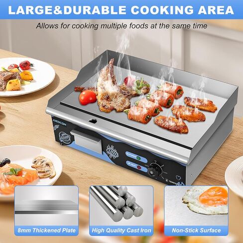 22 Inch Commercial Electric Griddle, Countertop Griddle with Non-stick Flat Top Grill, Stainless Steel Kitchen 2500W Electric Griddle for Home or Restaurant in Saudi Arabia
