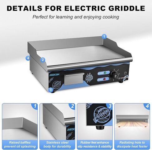 22 Inch Commercial Electric Griddle, Countertop Griddle with Non-stick Flat Top Grill, Stainless Steel Kitchen 2500W Electric Griddle for Home or Restaurant in Saudi Arabia