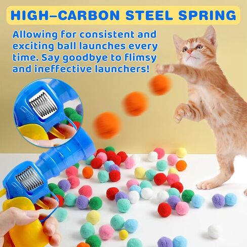 Cat Toy Ball Launcher Gun, Plush Ball Cat Pill Shooter with 30Pcs Pom Pom Balls, Best Cat Toys for Indoor Cats Must Haves, Interactive for Bored,Adult Cats,Kittens, Cat Gifts for Crinkle Ball in Saudi Arabia