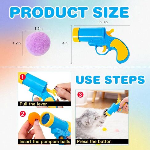 Cat Toy Ball Launcher Gun, Plush Ball Cat Pill Shooter with 30Pcs Pom Pom Balls, Best Cat Toys for Indoor Cats Must Haves, Interactive for Bored,Adult Cats,Kittens, Cat Gifts for Crinkle Ball in Saudi Arabia