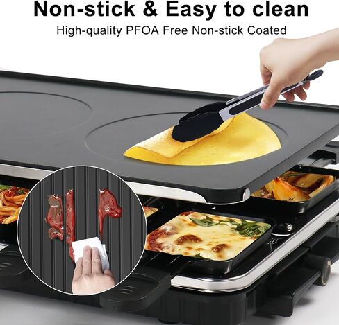 Raclette Table Grill, Electric Indoor Grill Korean BBQ Grill 2 in 1 Electric Griddle Nonstick with 8 Raclette Cheese Pans 1 Tong Adjustable Temperature Control 1300W Ideal for Family and Party Fun in Saudi Arabia