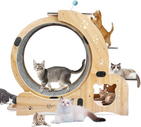 Cat Running Wheel Nature Wood Kitty Large Wooden Running Wheel Pet Toy Cats Loss Weight Device Cat Rotating Wheel 4 in 1 Ultra Quiet Large Cat Wheel Exercise Treadmill in Saudi Arabia