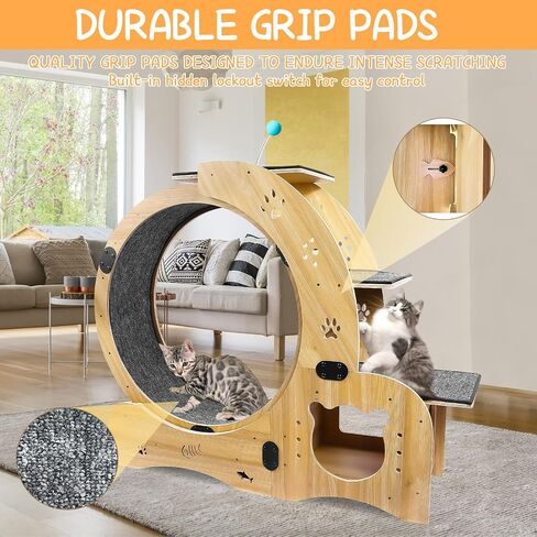 Cat Running Wheel Nature Wood Kitty Large Wooden Running Wheel Pet Toy Cats Loss Weight Device Cat Rotating Wheel 4 in 1 Ultra Quiet Large Cat Wheel Exercise Treadmill in Saudi Arabia