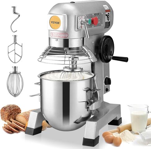 VEVOR Commercial Food Mixer, 15Qt Capacity with Timer, 500W Stainless Bowl Durable Electric Mixer for Commercial Use, 3 Speed Options 113/184/341 RPM, Includes Dough Hook & Whisk in Saudi Arabia