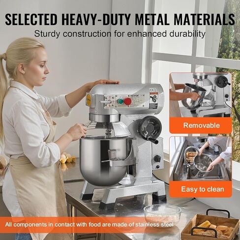 VEVOR Commercial Food Mixer, 15Qt Capacity with Timer, 500W Stainless Bowl Durable Electric Mixer for Commercial Use, 3 Speed Options 113/184/341 RPM, Includes Dough Hook & Whisk in Saudi Arabia