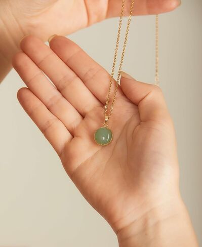 Jade Pendant Necklace for Women Real Green Jade Pendant with 14K Gold-Filled Chain Gift for Graduation Back to School and Teachers Anniversary Gift (Light Green) in Saudi Arabia