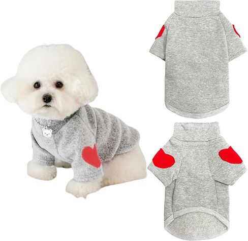 Winmany Small Medium Dogs Clothes Pet Heart Patch Turtleneck Sweatshirt Cat Puppy Spring Fall Winter Sweater Coat (Grey, Small) in Saudi Arabia