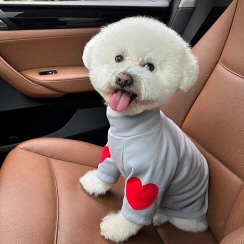 Winmany Small Medium Dogs Clothes Pet Heart Patch Turtleneck Sweatshirt Cat Puppy Spring Fall Winter Sweater Coat (Grey, Small) in Saudi Arabia