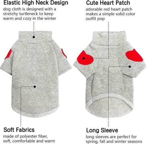 Winmany Small Medium Dogs Clothes Pet Heart Patch Turtleneck Sweatshirt Cat Puppy Spring Fall Winter Sweater Coat (Grey, Small) in Saudi Arabia