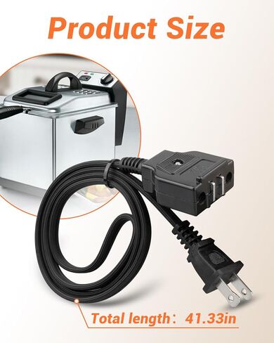 سلك طاقة قابل للفصل للمقلاة العميقة مناسب لـ Waring المقلاة العميقة DF100 DF175 DF200 DF250 DF280-2 استبدال 028372 26665 28372 سلك المقلاة العميقة الجزء الأسود in Kuwait