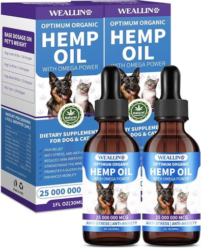 Hemp Oil for Dogs and Cats - Omega-3, 6, 9 Rich Organic Extract - Eases Pet Anxiety, Pain, Skin & Coat Health - Stress Relief, Hip & Joint Support - Calming Treats (2 Pack) in Saudi Arabia