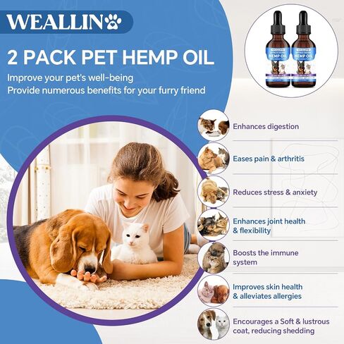 Hemp Oil for Dogs and Cats - Omega-3, 6, 9 Rich Organic Extract - Eases Pet Anxiety, Pain, Skin & Coat Health - Stress Relief, Hip & Joint Support - Calming Treats (2 Pack) in Saudi Arabia
