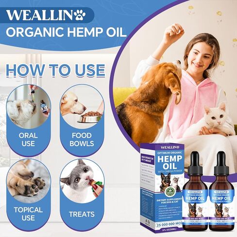 Hemp Oil for Dogs and Cats - Omega-3, 6, 9 Rich Organic Extract - Eases Pet Anxiety, Pain, Skin & Coat Health - Stress Relief, Hip & Joint Support - Calming Treats (2 Pack) in Saudi Arabia