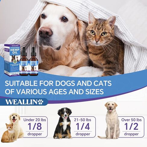 Hemp Oil for Dogs and Cats - Omega-3, 6, 9 Rich Organic Extract - Eases Pet Anxiety, Pain, Skin & Coat Health - Stress Relief, Hip & Joint Support - Calming Treats (2 Pack) in Saudi Arabia
