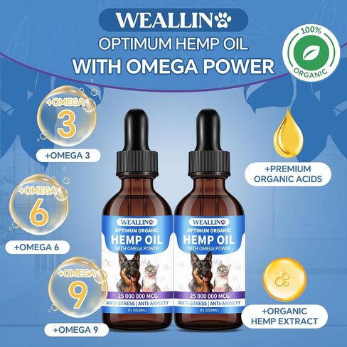 Hemp Oil for Dogs and Cats - Omega-3, 6, 9 Rich Organic Extract - Eases Pet Anxiety, Pain, Skin & Coat Health - Stress Relief, Hip & Joint Support - Calming Treats (2 Pack) in Saudi Arabia