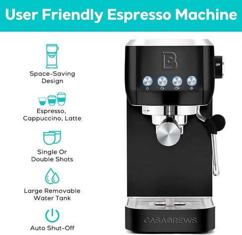 CASABREWS 3700 Essential Stainless Steel Espresso Machine with Steam Wand | 20-Bar Italian Pump, Powerful Steam Wand, 43.9oz Removable Water Tank, Compact Espresso Maker for Home, Cappuccino & Latte in Kuwait