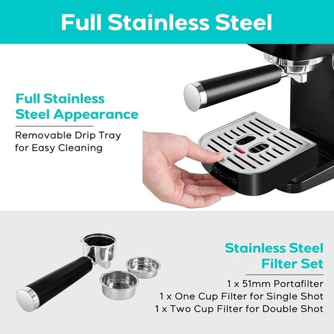 CASABREWS 3700 Essential Stainless Steel Espresso Machine with Steam Wand | 20-Bar Italian Pump, Powerful Steam Wand, 43.9oz Removable Water Tank, Compact Espresso Maker for Home, Cappuccino & Latte in Kuwait