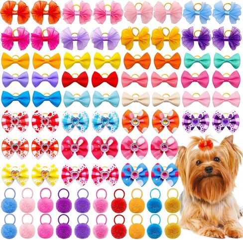 80pcs Dog Hair Bows, Cute Pet Puppy Dog Bows with Rubber Bands, Bulk Yorkie Dog Hair Grooming Accessories Bows, Dog Bows for Small Dogs, Dog Bownot Topknot for Dog Cats Bunny in Saudi Arabia