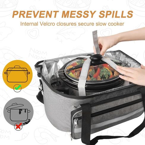 2 Layer Slow Cooker Carrying Bag, Compatible with 6-8 Quarts Oval Crock-pot, Insulated Slow Cooker Travel Carrier with Lid Fasten Straps, Slow Cooker Bags for Family Gathering Travel, Gray in Saudi Arabia