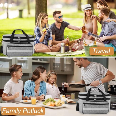 2 Layer Slow Cooker Carrying Bag, Compatible with 6-8 Quarts Oval Crock-pot, Insulated Slow Cooker Travel Carrier with Lid Fasten Straps, Slow Cooker Bags for Family Gathering Travel, Gray in Saudi Arabia