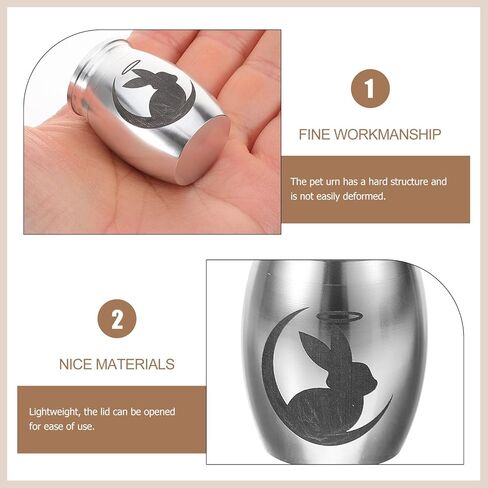INOOMP جرة حرق الجثث الصغيرة المصنوعة من الفولاذ المقاوم للصدأ، جرة تذكار صغيرة، حامل رماد الحيوانات الأليفة على شكل أرنب، جرة تذكار تذكارية لأحباء العائلة in Kuwait