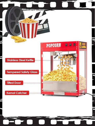 8 OZ Popcorn Machine for Movie Night, [3 Mins Get 40 Cups] [Durable] [User-friendly] [Easy Cleaning] Popcorn Maker Machine with 10 Pcs Popcorn Buckets, Old Fashion Movie Theater Style- Red in Kuwait
