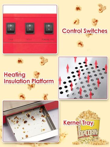 8 OZ Popcorn Machine for Movie Night, [3 Mins Get 40 Cups] [Durable] [User-friendly] [Easy Cleaning] Popcorn Maker Machine with 10 Pcs Popcorn Buckets, Old Fashion Movie Theater Style- Red in Kuwait