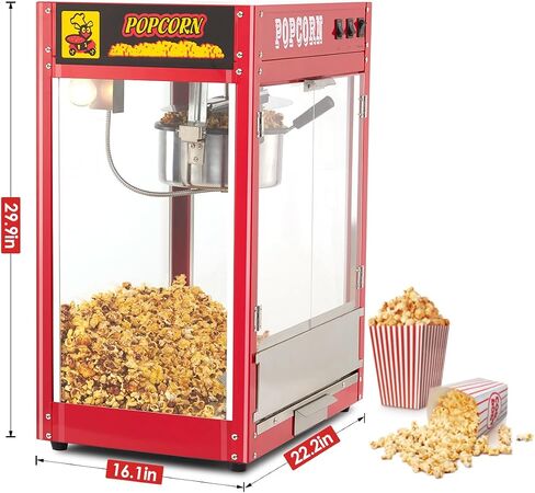 8 OZ Popcorn Machine for Movie Night, [3 Mins Get 40 Cups] [Durable] [User-friendly] [Easy Cleaning] Popcorn Maker Machine with 10 Pcs Popcorn Buckets, Old Fashion Movie Theater Style- Red in Kuwait