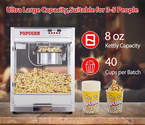 8 OZ Popcorn Machine for Movie Night, [3 Mins Get 40 Cups] [Durable] [User-friendly] [Easy Cleaning] Popcorn Maker Machine with 10 Pcs Popcorn Buckets, Old Fashion Movie Theater Style- Red in Kuwait