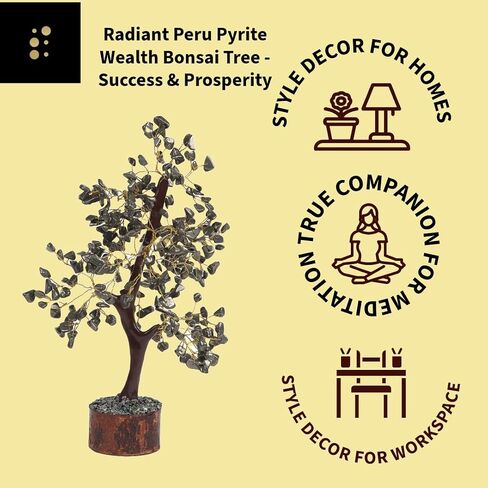 Radiant Pyrite Wealth Bonsai Tree - Crystal Tree of Life for Wealth, Prosperity & Abundance - Positive Energy Healing Crystals - Feng Shui Home Decor Spiritual Gift in Saudi Arabia